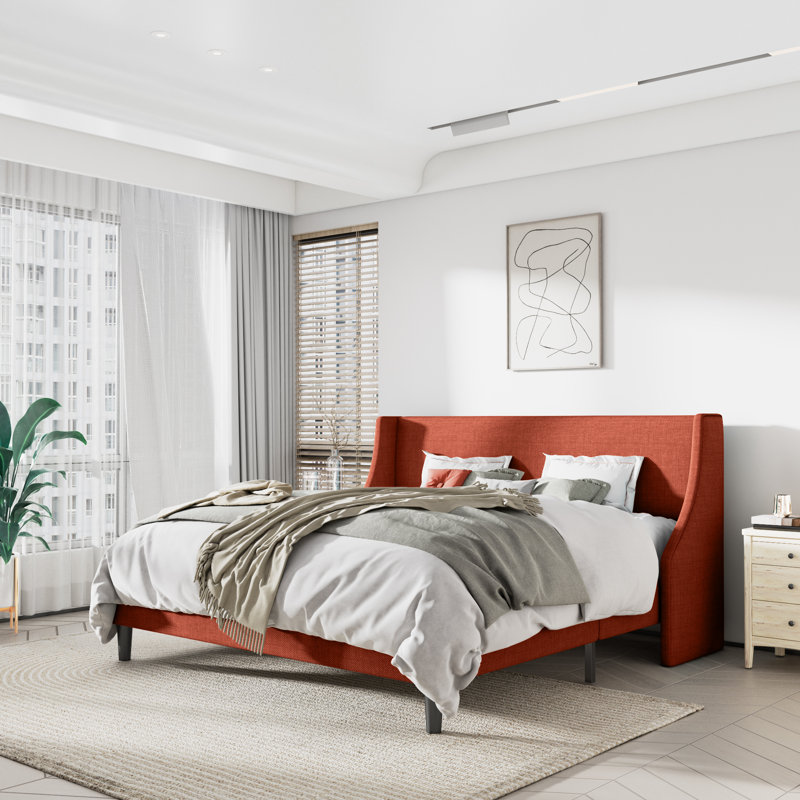 Mercury Row Bowdoin Upholstered Wingback Platform Bed BestFurnitureSet